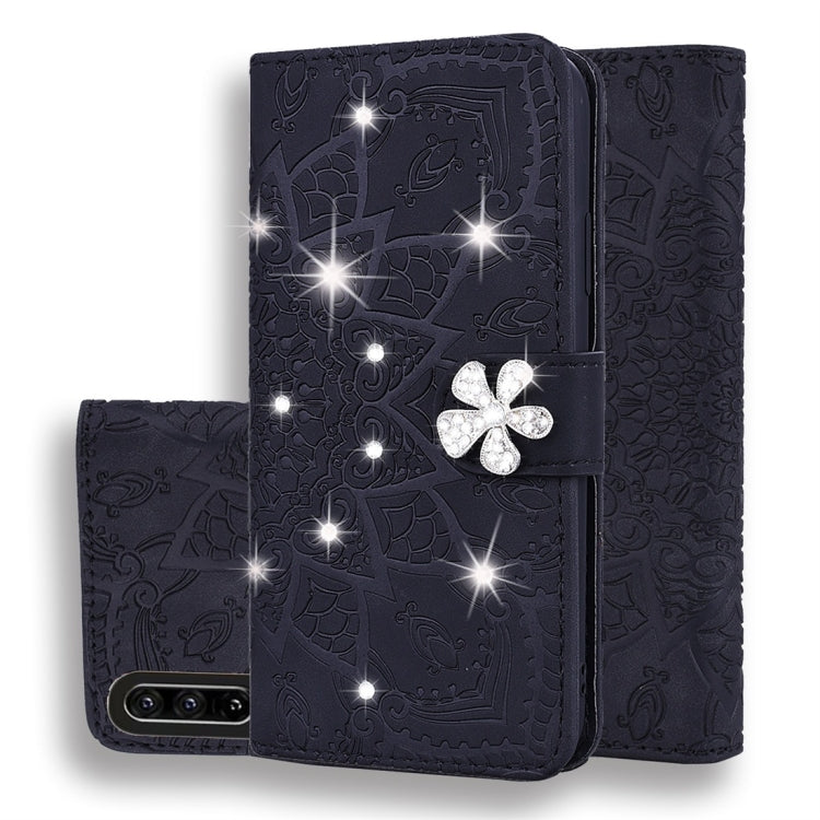 Calf Pattern Diamond Mandala Double Folding Design Embossed Leather Case with Wallet & Holder & Card Slots, For Huawei P30