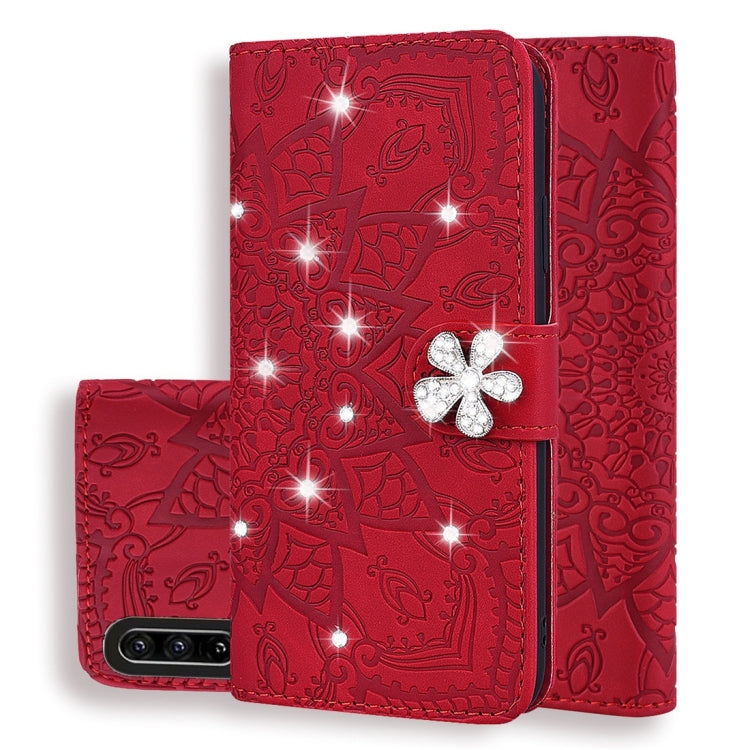 Calf Pattern Diamond Mandala Double Folding Design Embossed Leather Case with Wallet & Holder & Card Slots, For Huawei P30