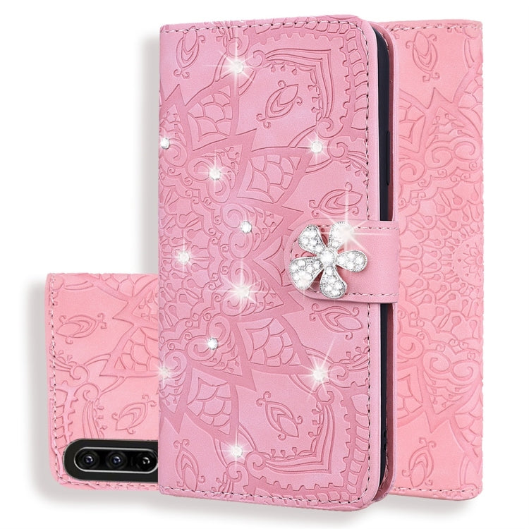 Calf Pattern Diamond Mandala Double Folding Design Embossed Leather Case with Wallet & Holder & Card Slots, For Huawei P30