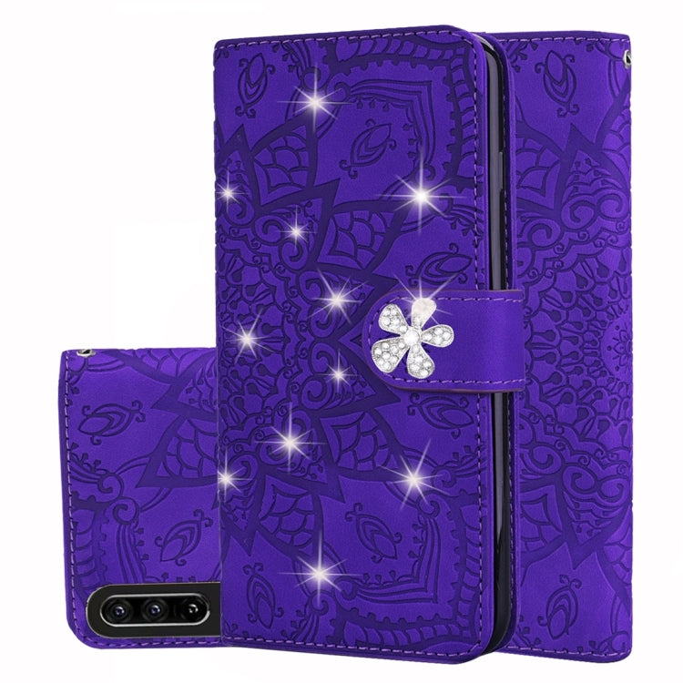 Calf Pattern Diamond Mandala Double Folding Design Embossed Leather Case with Wallet & Holder & Card Slots, For Huawei P30
