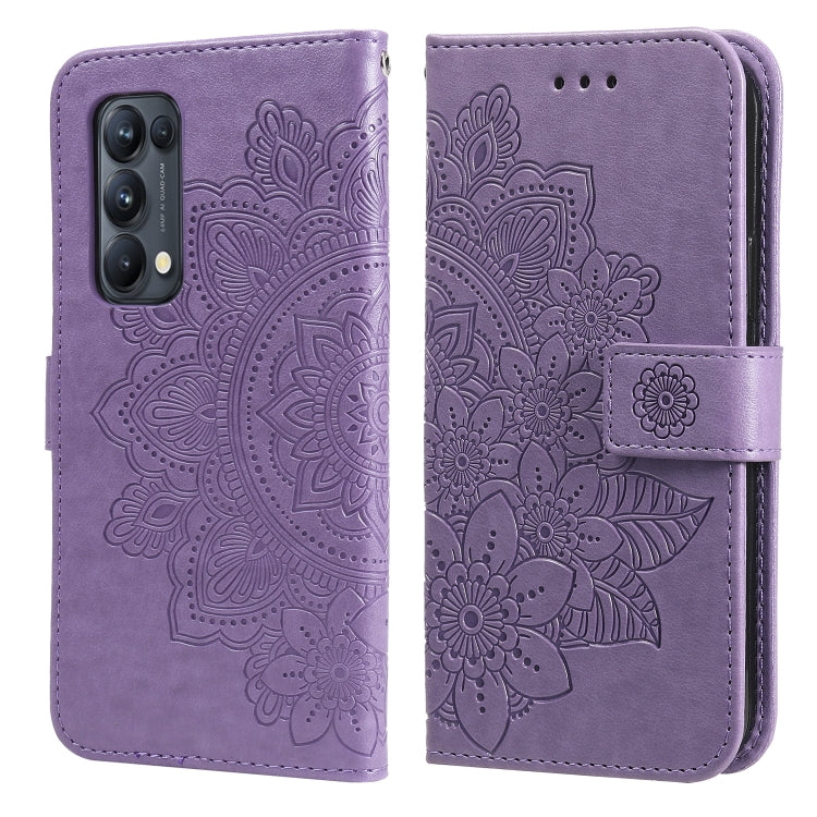 7-petal Flowers Embossing Pattern Horizontal Flip PU Leather Case with Holder & Card Slots & Wallet & Photo Frame, For OPPO Reno5 Pro+ / Find X3 Neo