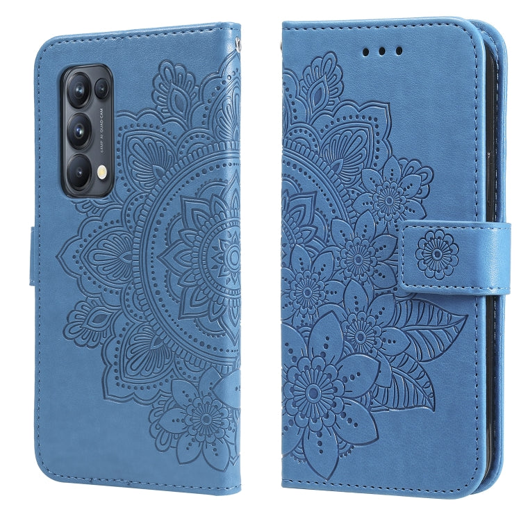 7-petal Flowers Embossing Pattern Horizontal Flip PU Leather Case with Holder & Card Slots & Wallet & Photo Frame, For OPPO Reno5 Pro+ / Find X3 Neo