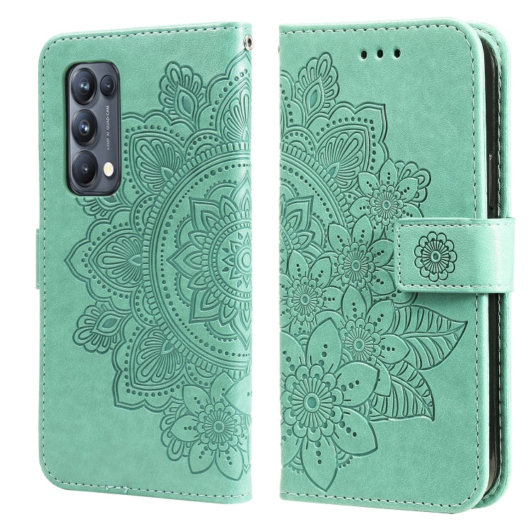 7-petal Flowers Embossing Pattern Horizontal Flip PU Leather Case with Holder & Card Slots & Wallet & Photo Frame, For OPPO Reno5 Pro+ / Find X3 Neo