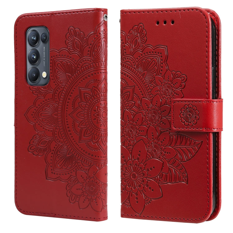 7-petal Flowers Embossing Pattern Horizontal Flip PU Leather Case with Holder & Card Slots & Wallet & Photo Frame, For OPPO Reno5 Pro+ / Find X3 Neo