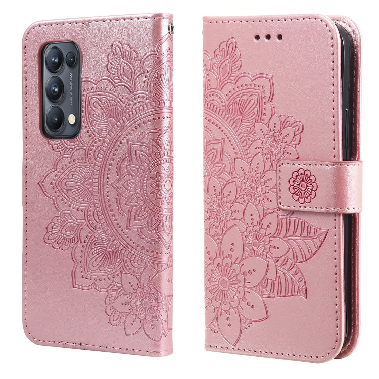7-petal Flowers Embossing Pattern Horizontal Flip PU Leather Case with Holder & Card Slots & Wallet & Photo Frame, For OPPO Reno5 Pro+ / Find X3 Neo