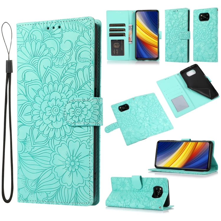 Skin Feel Embossed Sunflower Horizontal Flip Leather Case with Holder & Card Slots & Wallet & Lanyard