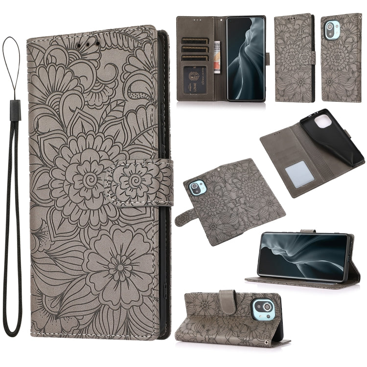 Skin Feel Embossed Sunflower Horizontal Flip Leather Case with Holder & Card Slots & Wallet & Lanyard