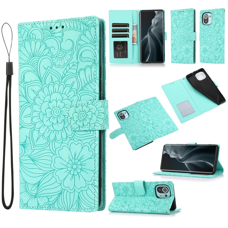 Skin Feel Embossed Sunflower Horizontal Flip Leather Case with Holder & Card Slots & Wallet & Lanyard