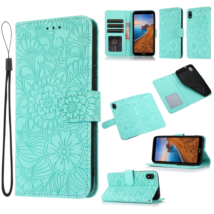 Skin Feel Embossed Sunflower Horizontal Flip Leather Case with Holder & Card Slots & Wallet & Lanyard