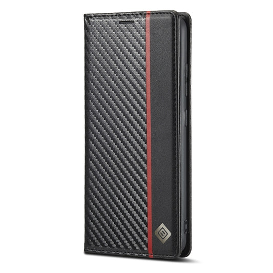 LC.IMEEKE Carbon Fiber PU + TPU Horizontal Flip Leather Case with Holder & Card Slot & Wallet For Samsung Galaxy A32 5G(Vertical Black)