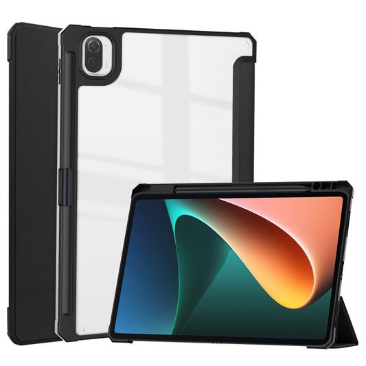 Three-fold Transparent TPU Horizontal Flip Leather Case with Pen Slot & Three-fold Holder & Sleep / Wake-up Function