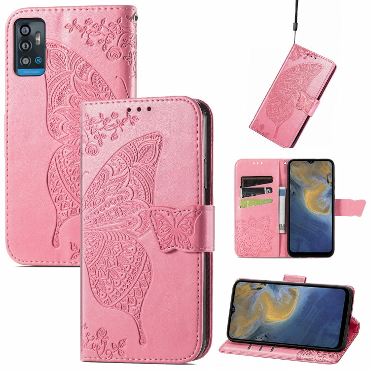 Butterfly Love Flowers Embossed Horizontal Flip Leather Case with Holder & Card Slots & Wallet & Lanyard