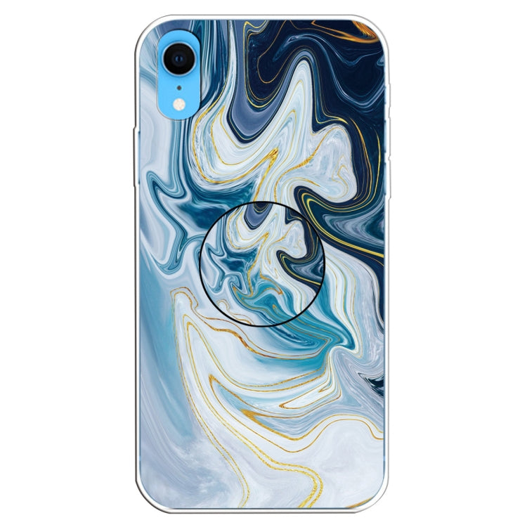 Embossed Varnished Marble TPU Protective Case with Holder, For iPhone XR