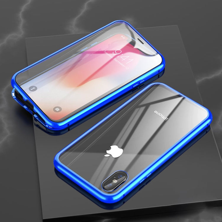 Ultra Slim Double Sides Magnetic Adsorption Angular Frame Tempered Glass Magnet Flip Case, For iPhone X / XS, For iPhone XR, For iPhone XS Max