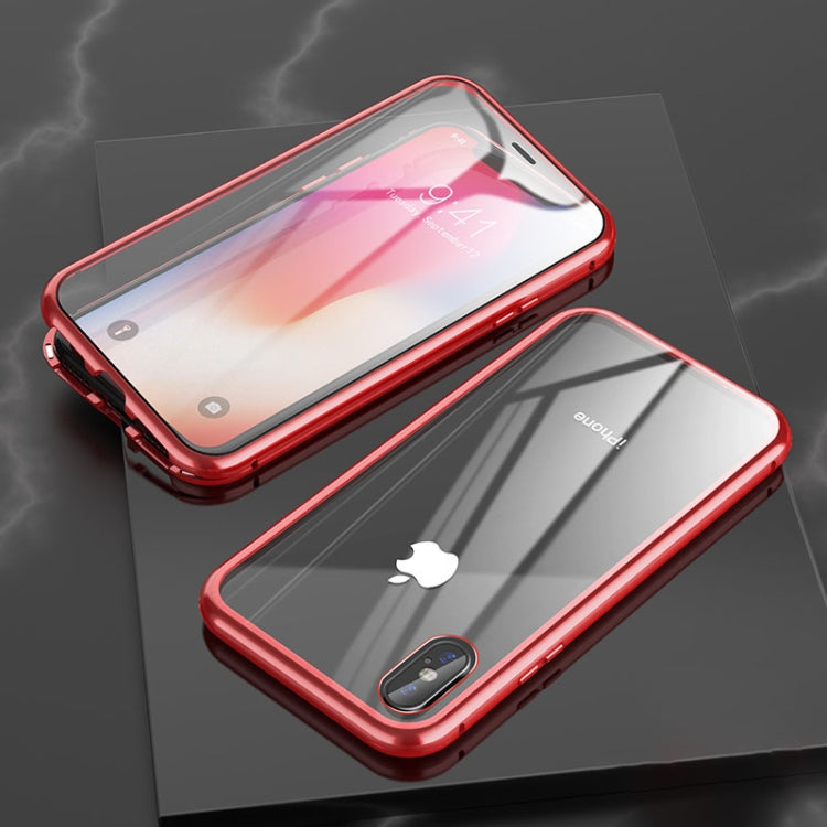 Ultra Slim Double Sides Magnetic Adsorption Angular Frame Tempered Glass Magnet Flip Case, For iPhone X / XS, For iPhone XR, For iPhone XS Max