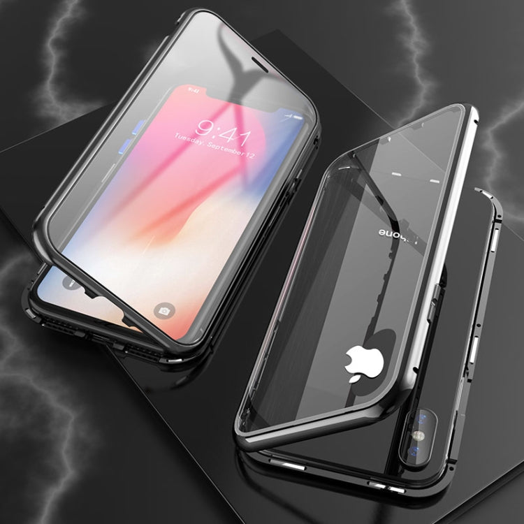 Ultra Slim Double Sides Magnetic Adsorption Angular Frame Tempered Glass Magnet Flip Case, For iPhone X / XS, For iPhone XR, For iPhone XS Max