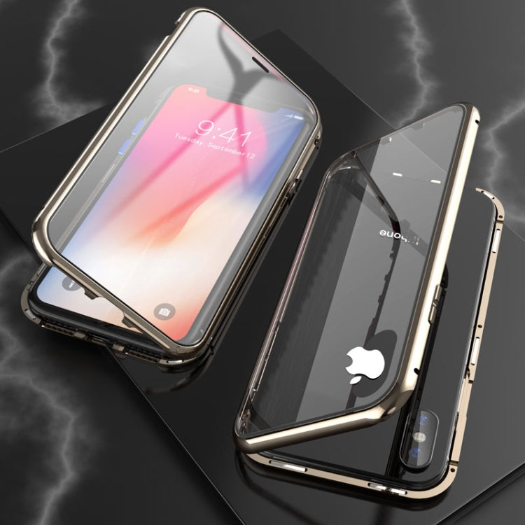 Ultra Slim Double Sides Magnetic Adsorption Angular Frame Tempered Glass Magnet Flip Case, For iPhone X / XS, For iPhone XR, For iPhone XS Max