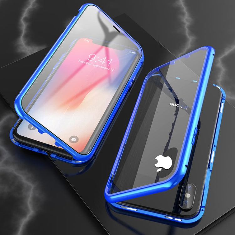 Ultra Slim Double Sides Magnetic Adsorption Angular Frame Tempered Glass Magnet Flip Case, For iPhone X / XS, For iPhone XR, For iPhone XS Max
