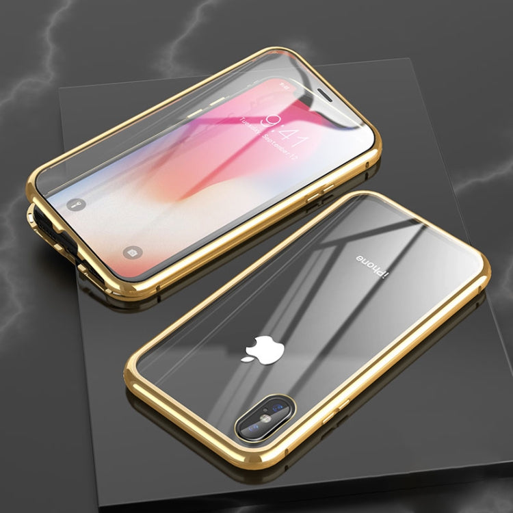 Ultra Slim Double Sides Magnetic Adsorption Angular Frame Tempered Glass Magnet Flip Case, For iPhone X / XS, For iPhone XR, For iPhone XS Max