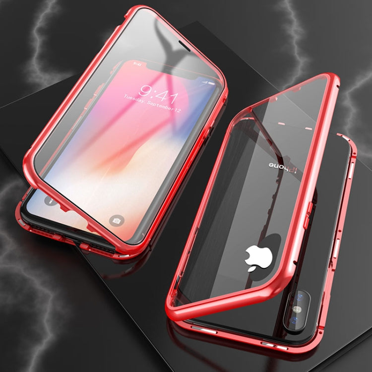 Ultra Slim Double Sides Magnetic Adsorption Angular Frame Tempered Glass Magnet Flip Case, For iPhone X / XS, For iPhone XR, For iPhone XS Max