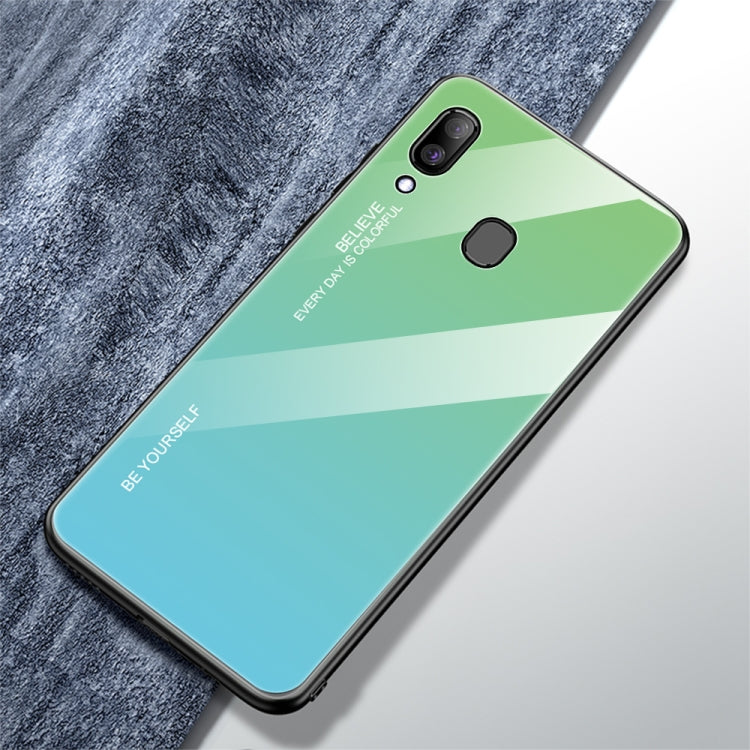 Gradient Color Glass Case, For iPhone XS / X, For Huawei Honor 9X, For Galaxy A8s, For Galaxy A10, For Galaxy A30, For Galaxy A50, For Galaxy A60, For Galaxy A70, For Galaxy M10, For Galaxy M30, For Galaxy Note 9, For Galaxy S9, For Galaxy S10