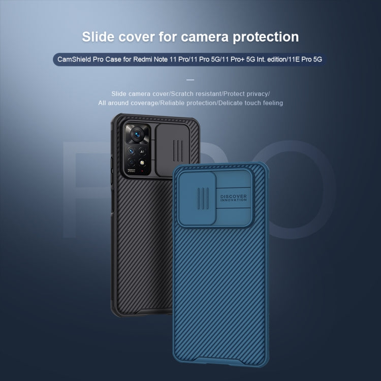For Xiaomi Redmi Note 11 Pro Global / 11 Pro Global 5G / 11 Pro+ 5G India / 11E Pro 5G NILLKIN Black Mirror Pro Camshield PC Case (Peacock Blue), For Xiaomi Redmi Note 11 Pro Global