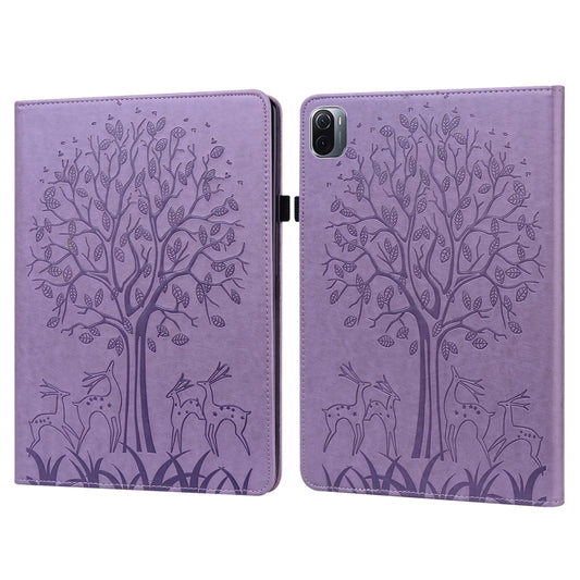 Tree & Deer Pattern Pressed Printing Leather Tablet Case with Sleep / Wake-up