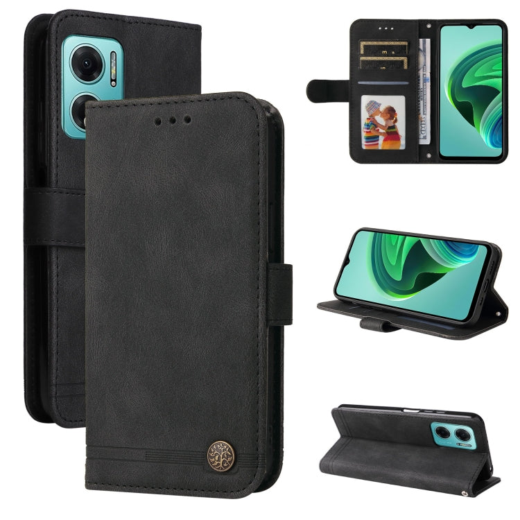 Skin Feel Life Tree Metal Button Leather Phone Case