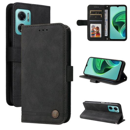 Skin Feel Life Tree Metal Button Leather Phone Case