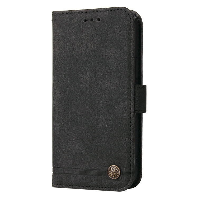Skin Feel Life Tree Metal Button Leather Phone Case