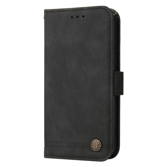 Skin Feel Life Tree Metal Button Leather Phone Case