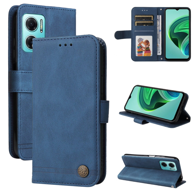 Skin Feel Life Tree Metal Button Leather Phone Case