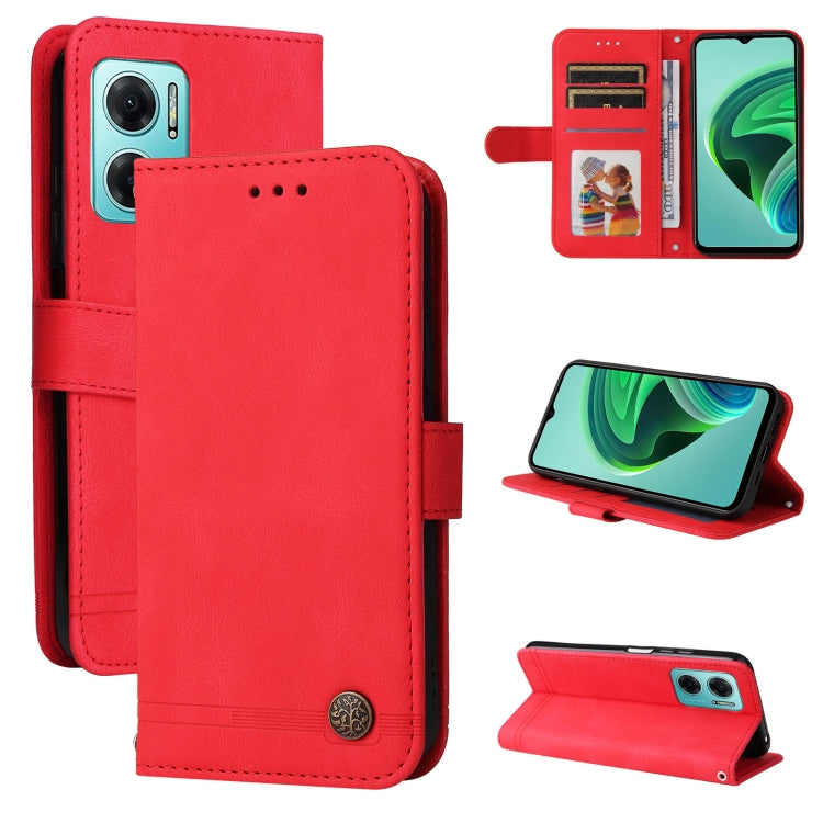 Skin Feel Life Tree Metal Button Leather Phone Case
