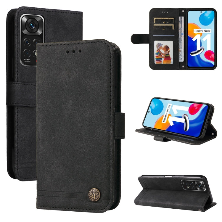 Skin Feel Life Tree Metal Button Leather Phone Case