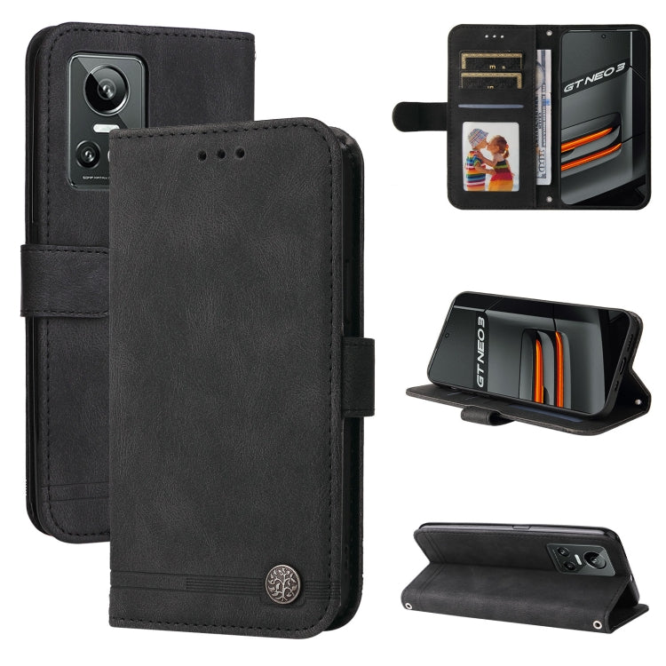 Skin Feel Life Tree Metal Button Leather Phone Case