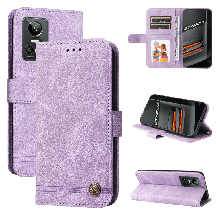 Skin Feel Life Tree Metal Button Leather Phone Case