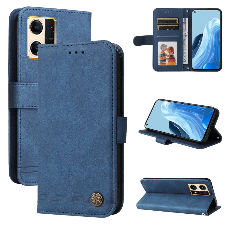 Skin Feel Life Tree Metal Button Leather Phone Case