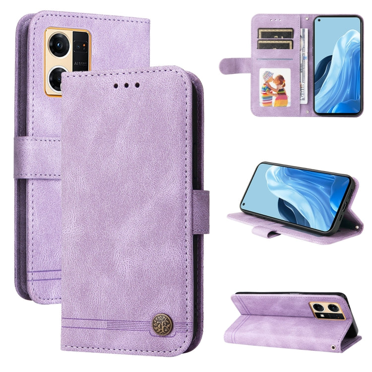 Skin Feel Life Tree Metal Button Leather Phone Case