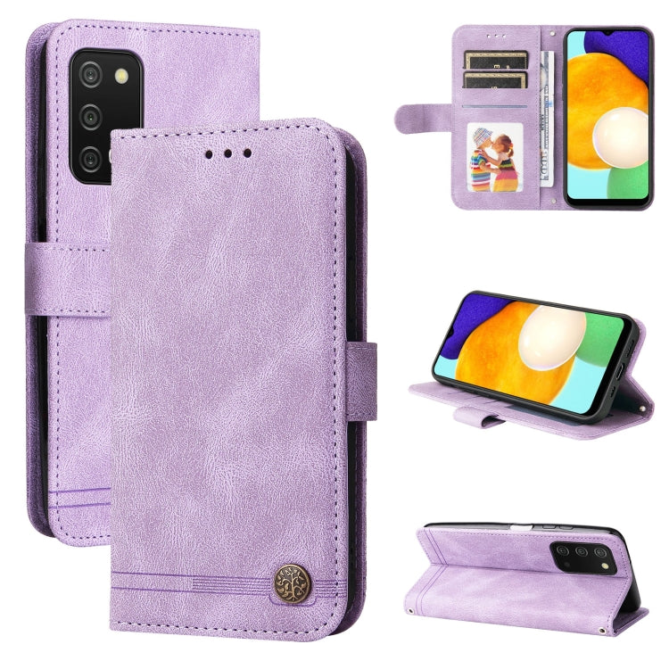 Skin Feel Life Tree Metal Button Leather Phone Case
