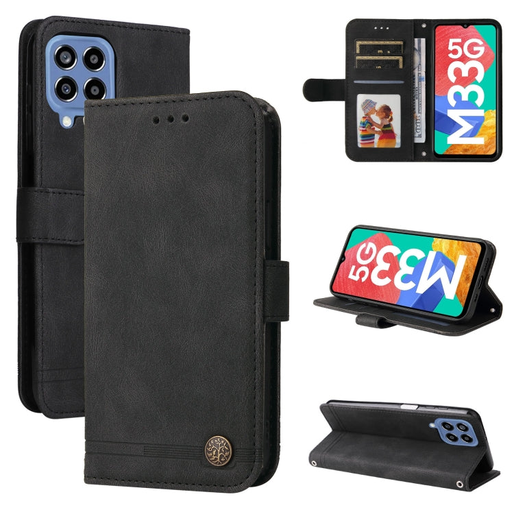 Skin Feel Life Tree Metal Button Leather Phone Case