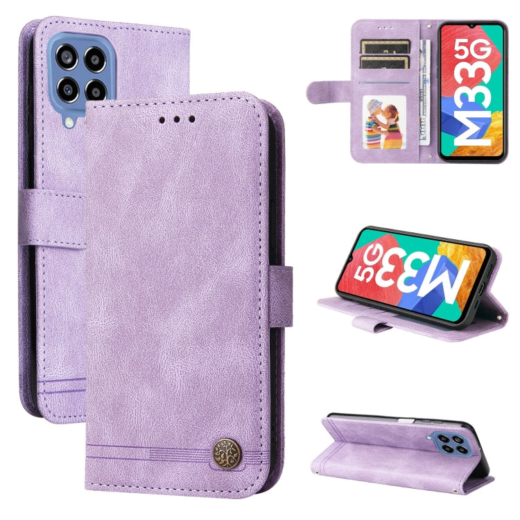 Skin Feel Life Tree Metal Button Leather Phone Case