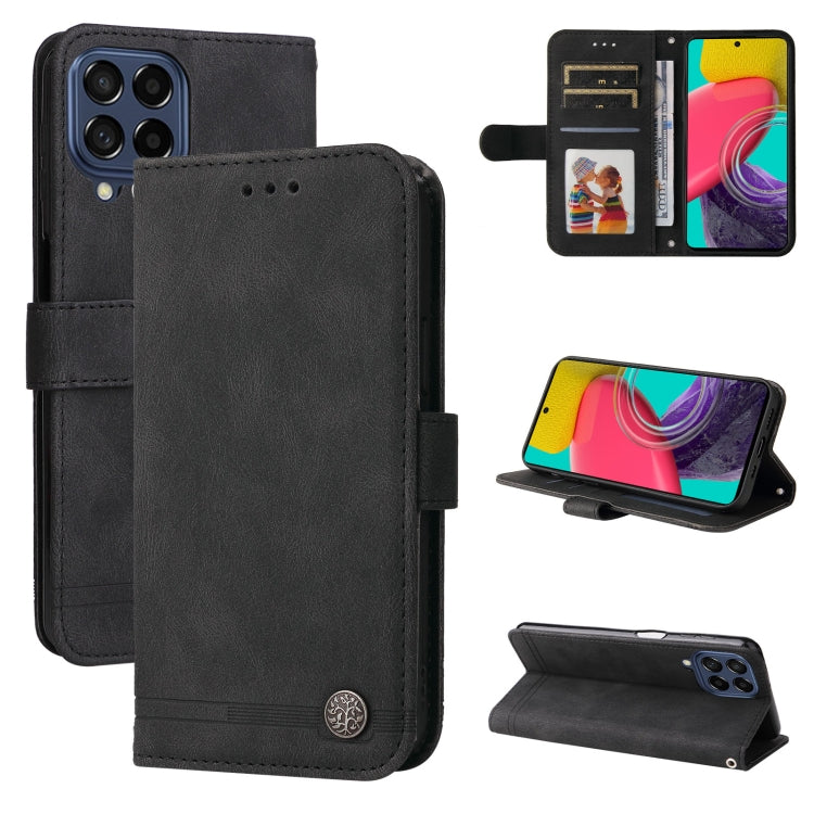 Skin Feel Life Tree Metal Button Leather Phone Case