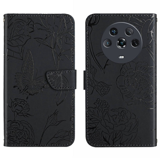 Skin Feel Butterfly Peony Embossed Leather Phone Case