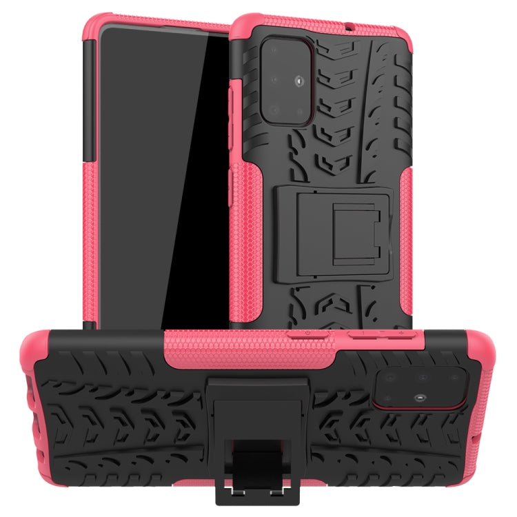 Tire Texture Shockproof TPU+PC Protective Case with Holder, For Xiaomi Redmi Note 8T, For Galaxy A51, For Galaxy A71, For Galaxy Note 10 Lite, For Galaxy S20+, For Galaxy S20 Ultra, For Galaxy A01, For Motorola One Macro, For OPPO Realme XT