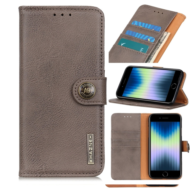 KHAZNEH Cowhide Texture PU + TPU Left and Right Open Leather Case with Bracket & Line Card and Wallet, For iPhone SE 2022 / SE 2020