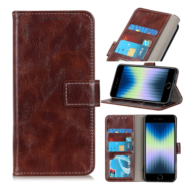 Vintage Crazy Horse PU + + Left and Right Leather Case with Photo Frame & Bracket & Front and Back Buckle, For iPhone SE 2022 / SE 2020