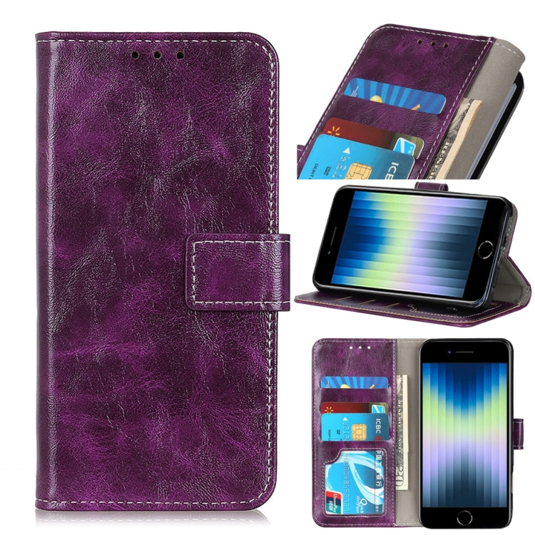 Vintage Crazy Horse PU + + Left and Right Leather Case with Photo Frame & Bracket & Front and Back Buckle, For iPhone SE 2022 / SE 2020