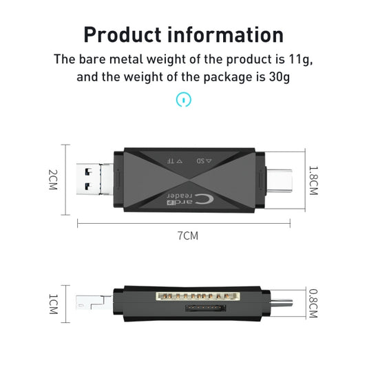 ADS-218 8 Pin+USB+Type-C Multi-function Card Reader