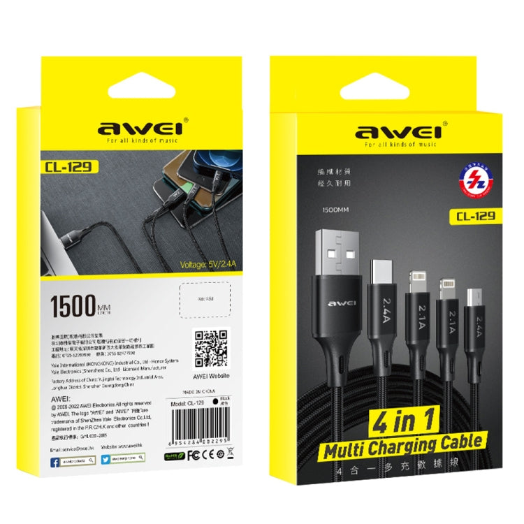 awei CL-129 4 in 1 USB to USB-C / Type-C to 8Pin to Micro USB Multi Charging Cable, CL-129