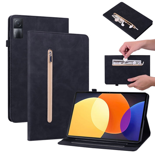 Skin Feel Solid Color Zipper Leather Tablet Case